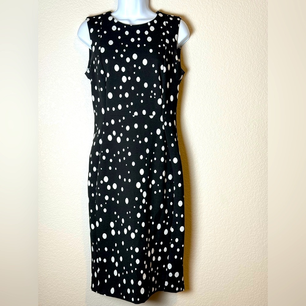 CALVIN KLEIN Black/White Polka Dot Dress CAREER